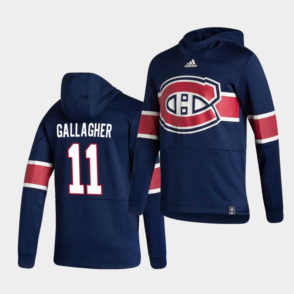 Men Montreal Canadiens 11 Gallagher Blue NHL 2021 Adidas Pullover Hoodie Jersey